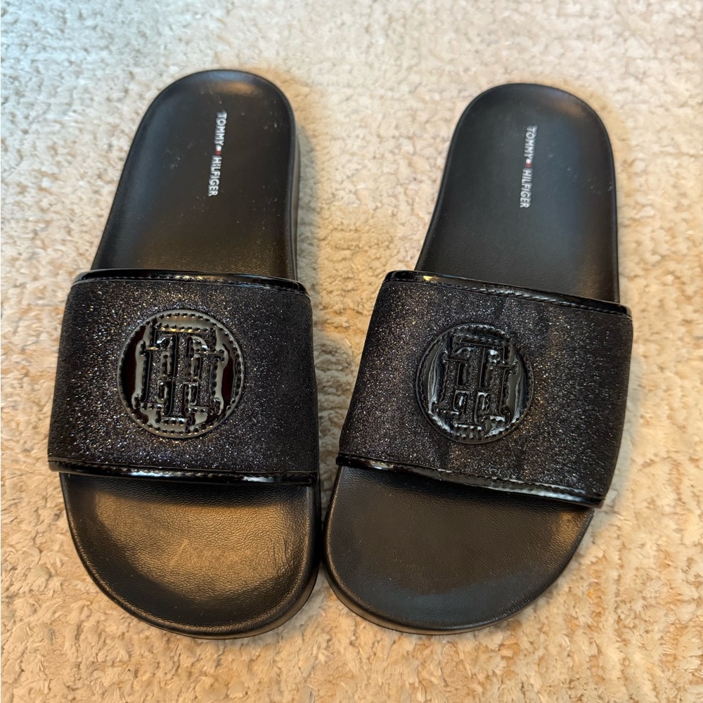 Tommy Hilfiger Black Glitter Slides